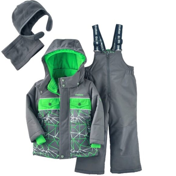 NWT Oshkosh B'gosh Baby Boys 4PC Snowsuit Set Jacket Overall Green Gray … - Picture 1 of 7